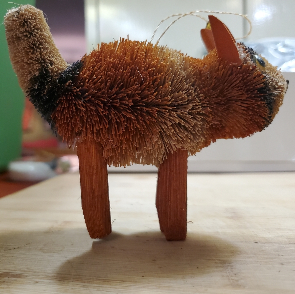 West Elm bottle brush calico cat holiday ornament